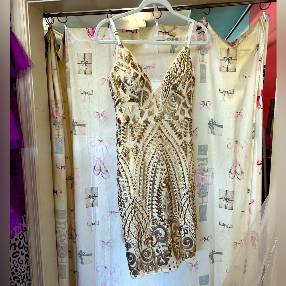 White and gold glitz dress